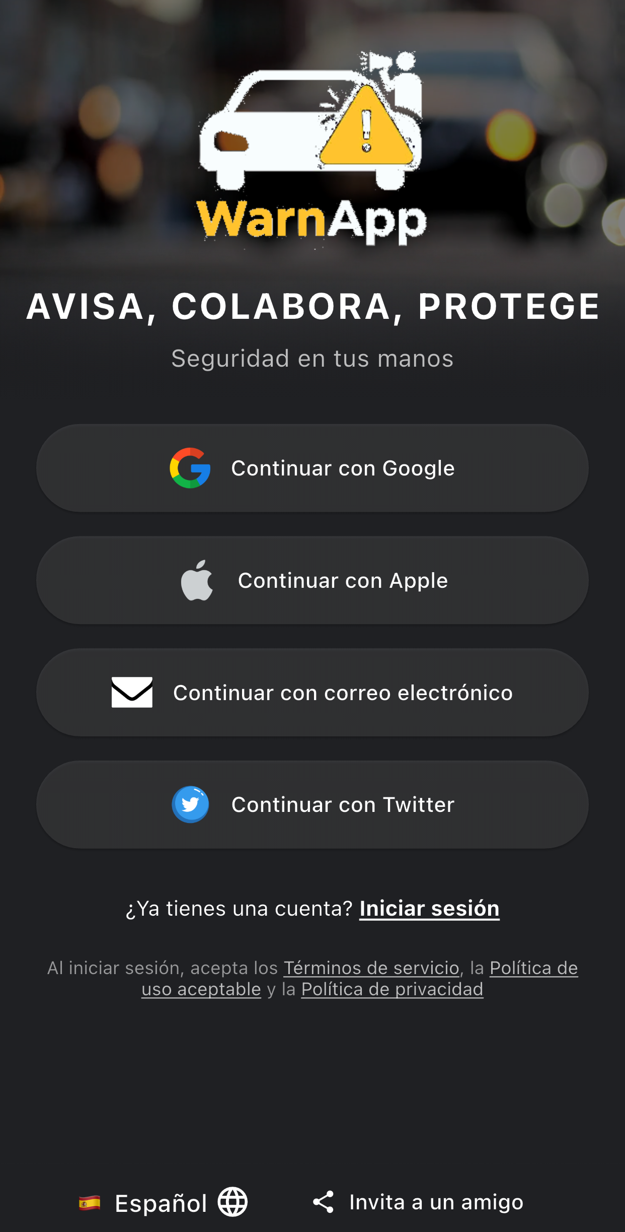 Pantalla de bienvenida